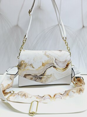 Piękna torebka Massimo Contti z wymienną klapką 2w1 biała  & marmurek 
